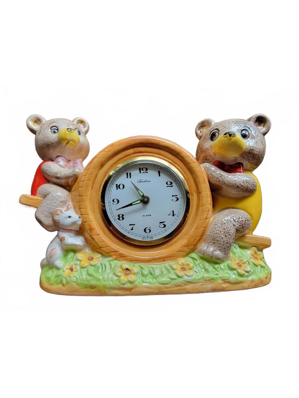 Vintage Ceramic Bear Figurine Clock